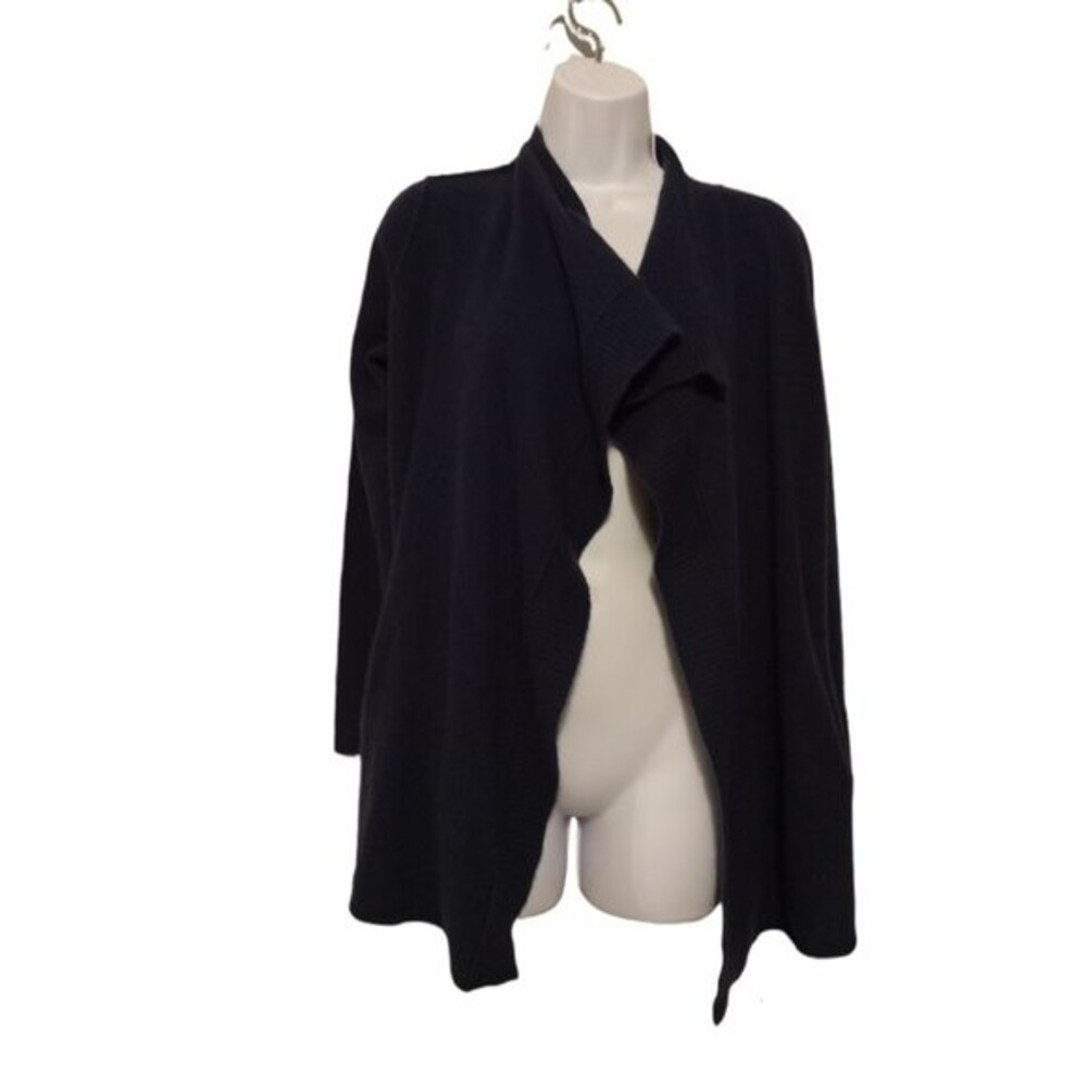 360 Cashmere Navy Blue Wrap Wrap Assymetrical Cardigan